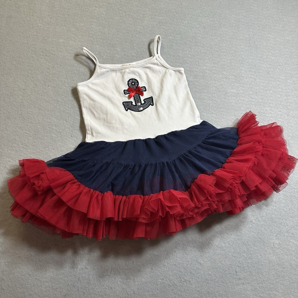 Maggie & Zoe 24M Tutu Dress Red White Blue Ruffle Tulle Sequin Anchor Outfit